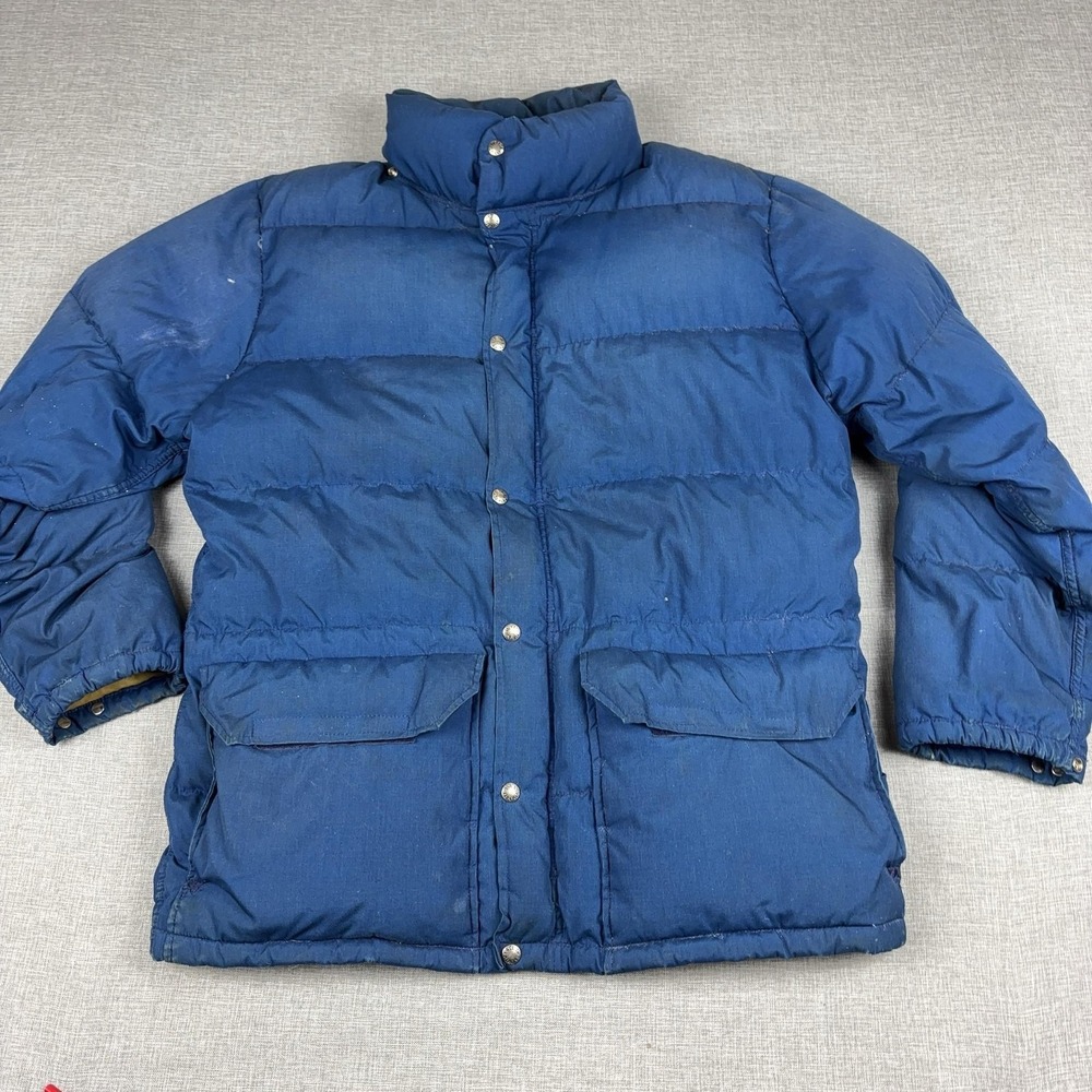Vintage 80s The North Face Goose Down Puffer Jacket Mens XL Blue USA Brown Label
